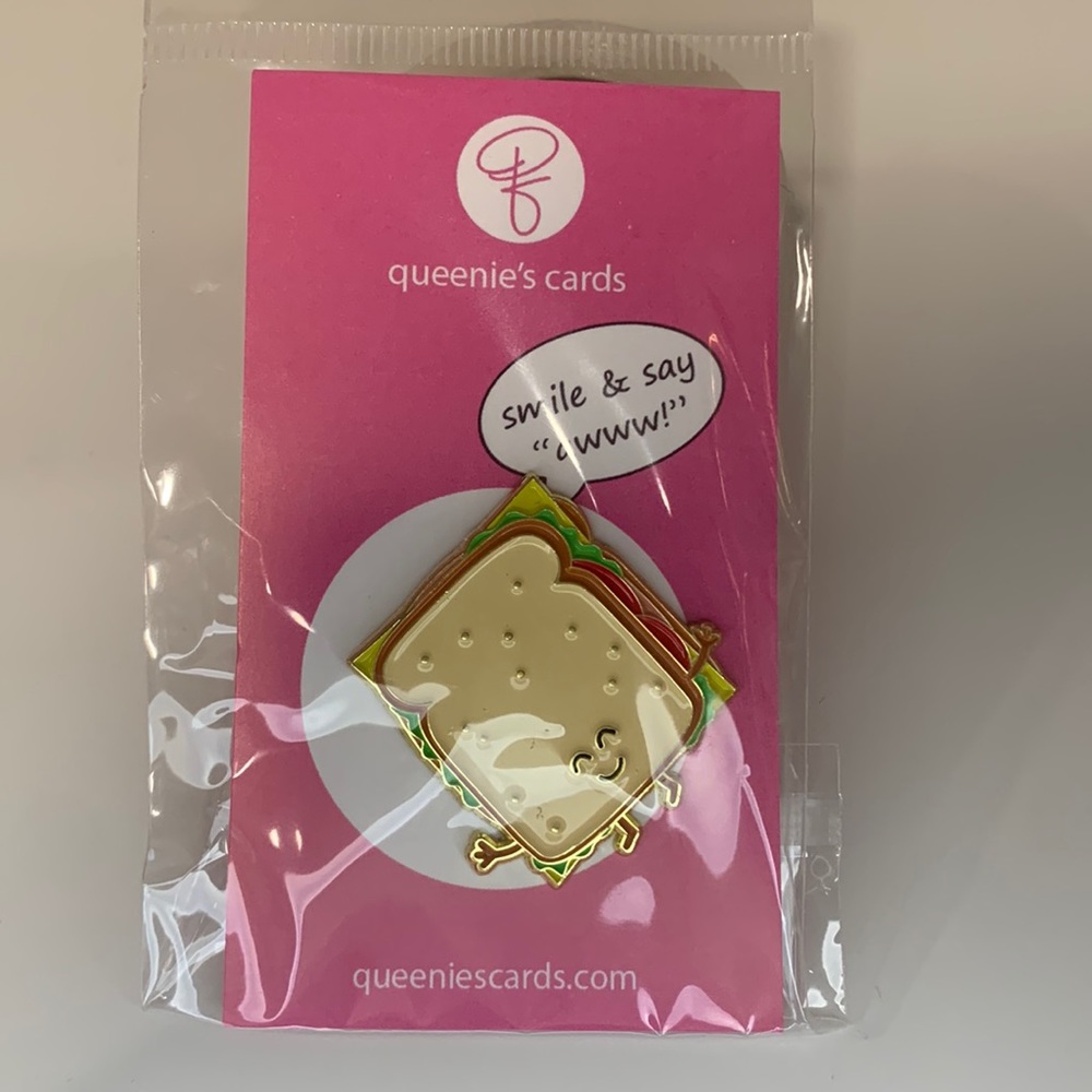 Queenies Cards sandwich enamel pin